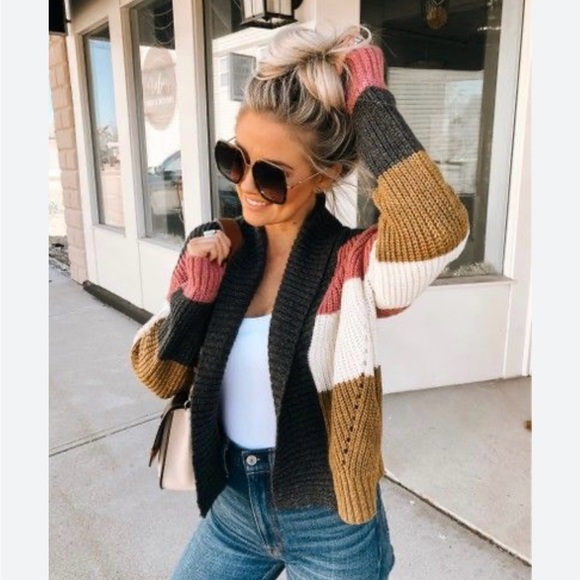 American Eagle Colorblock Open Front Cardigan Sweater size large - Picture 1 of 6